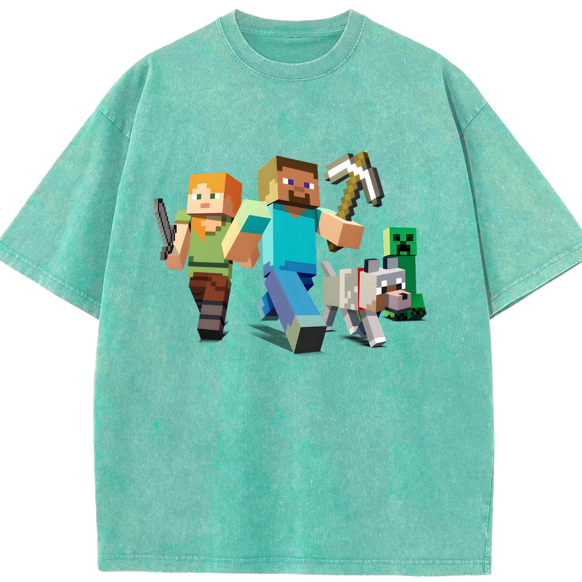 （画像用） マインクラフト ブロックの世界 Minecraft MC Block world 綿100% ヴィンテージ風 半袖Tシャツ（フロントプリント）